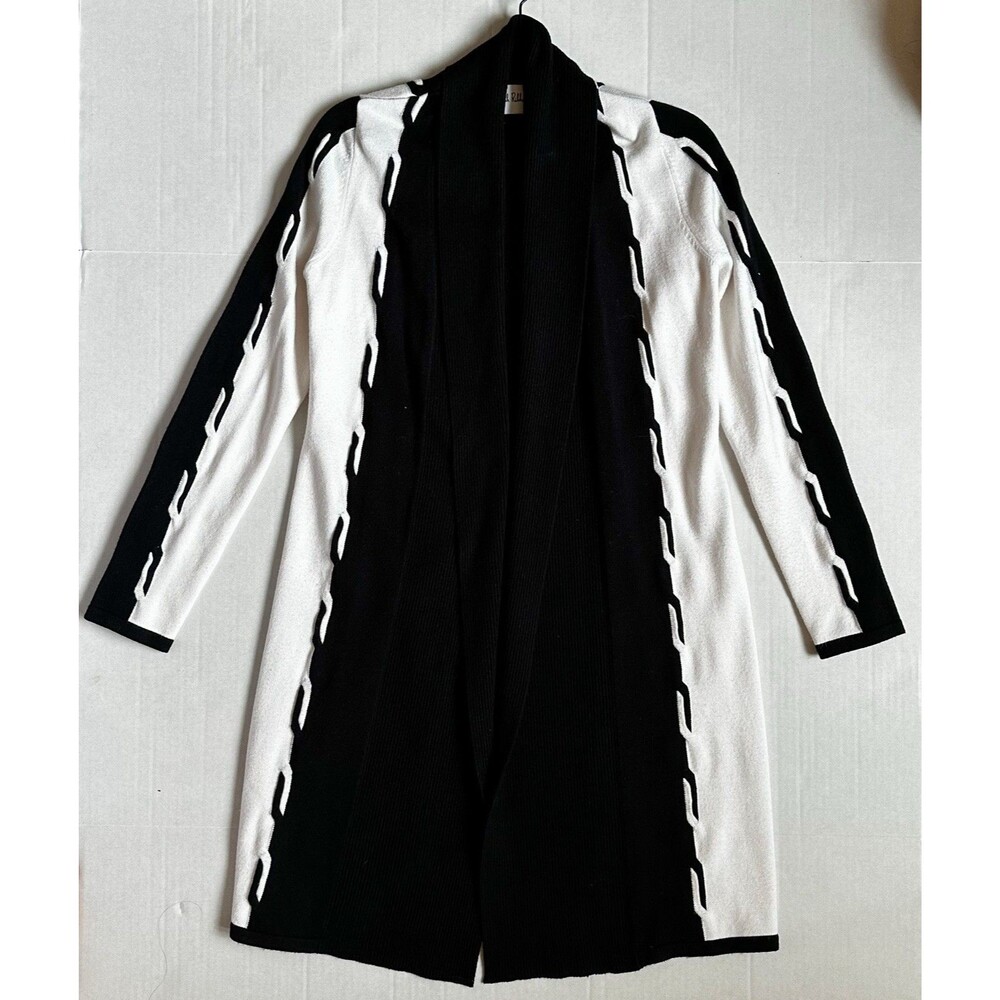 Joseph Ribkoff Open Front Long Black & White Cardigan Sweater Women’s Small